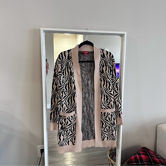 Guess Madam Zebra Printed Tan Thick Long Cardigan - Picture 8 of 16